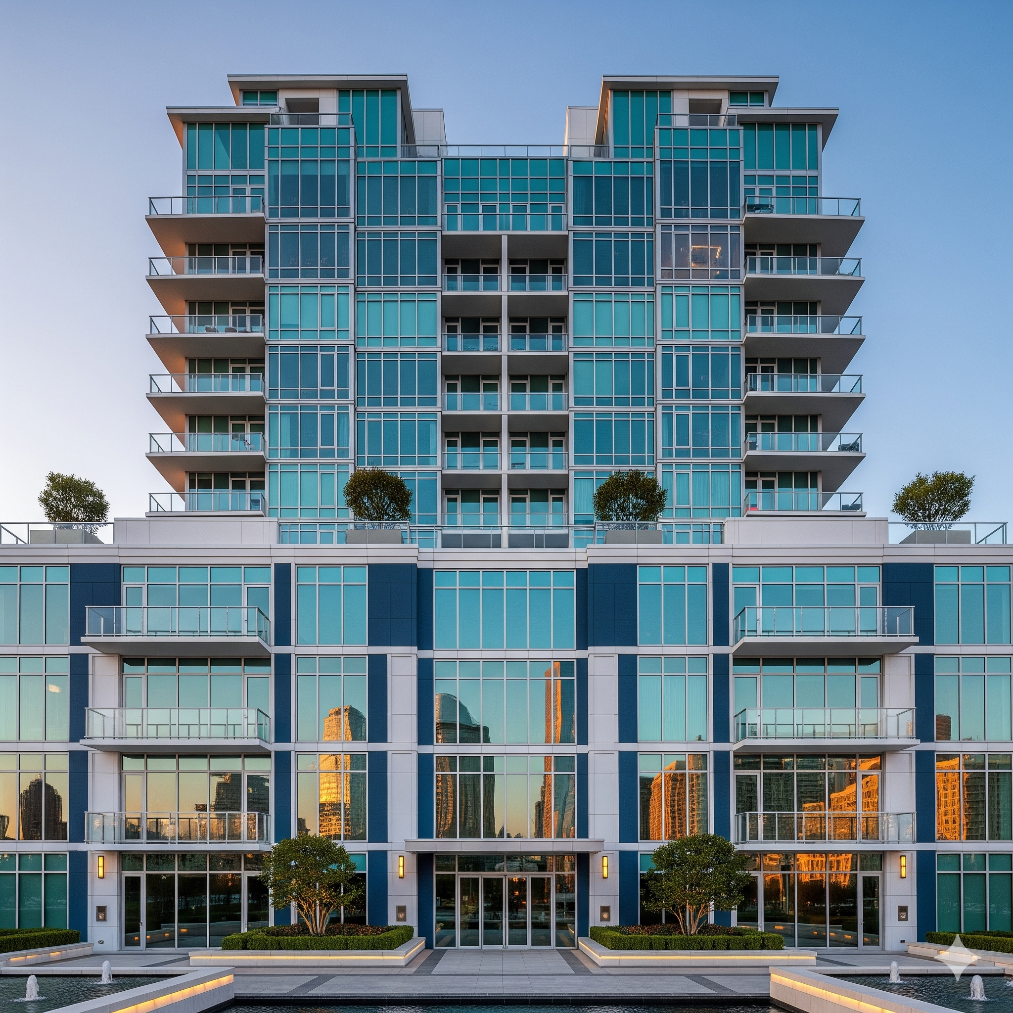 Metro strata prestige property management Modern apartment building with balconies and street-level frontage