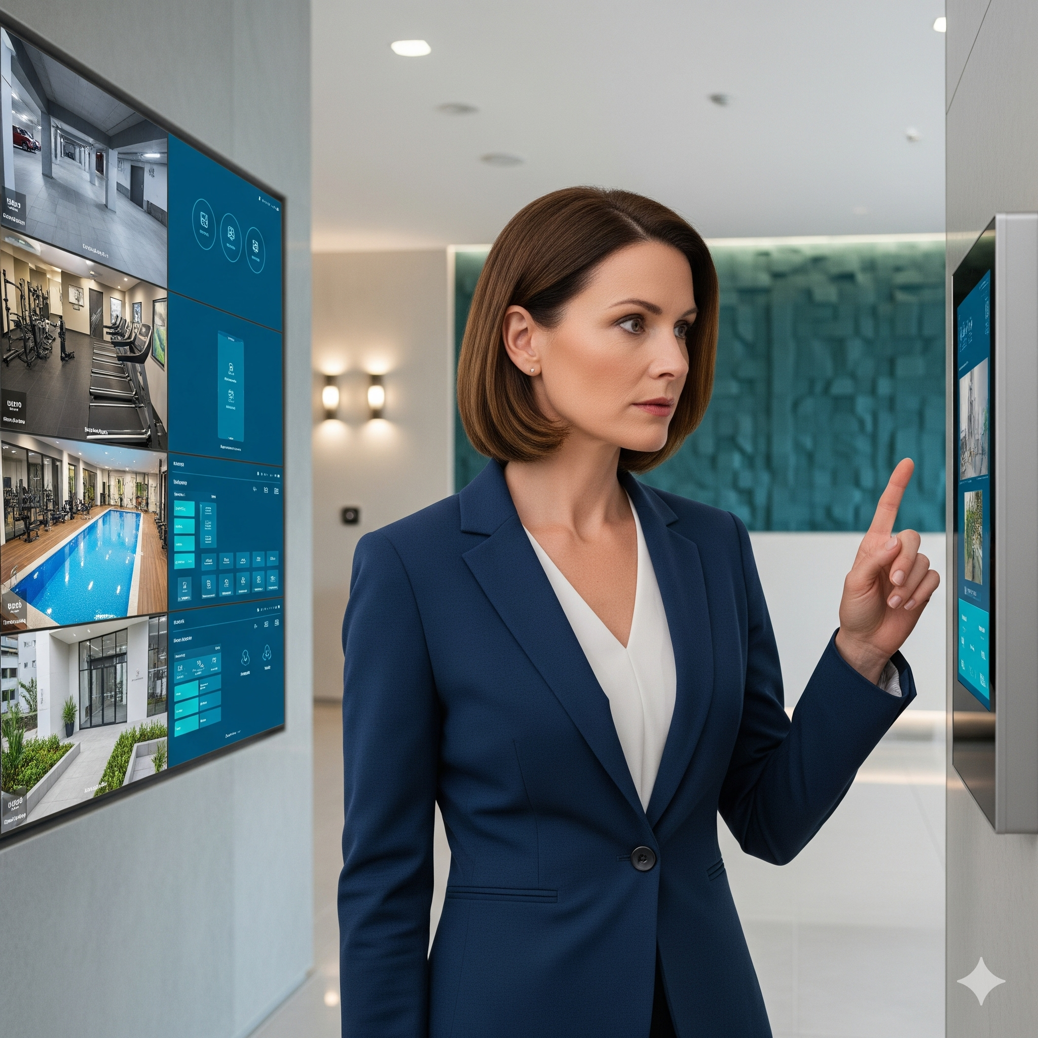 Strata security prevent break ins Strata manager reviewing building security footage on a display