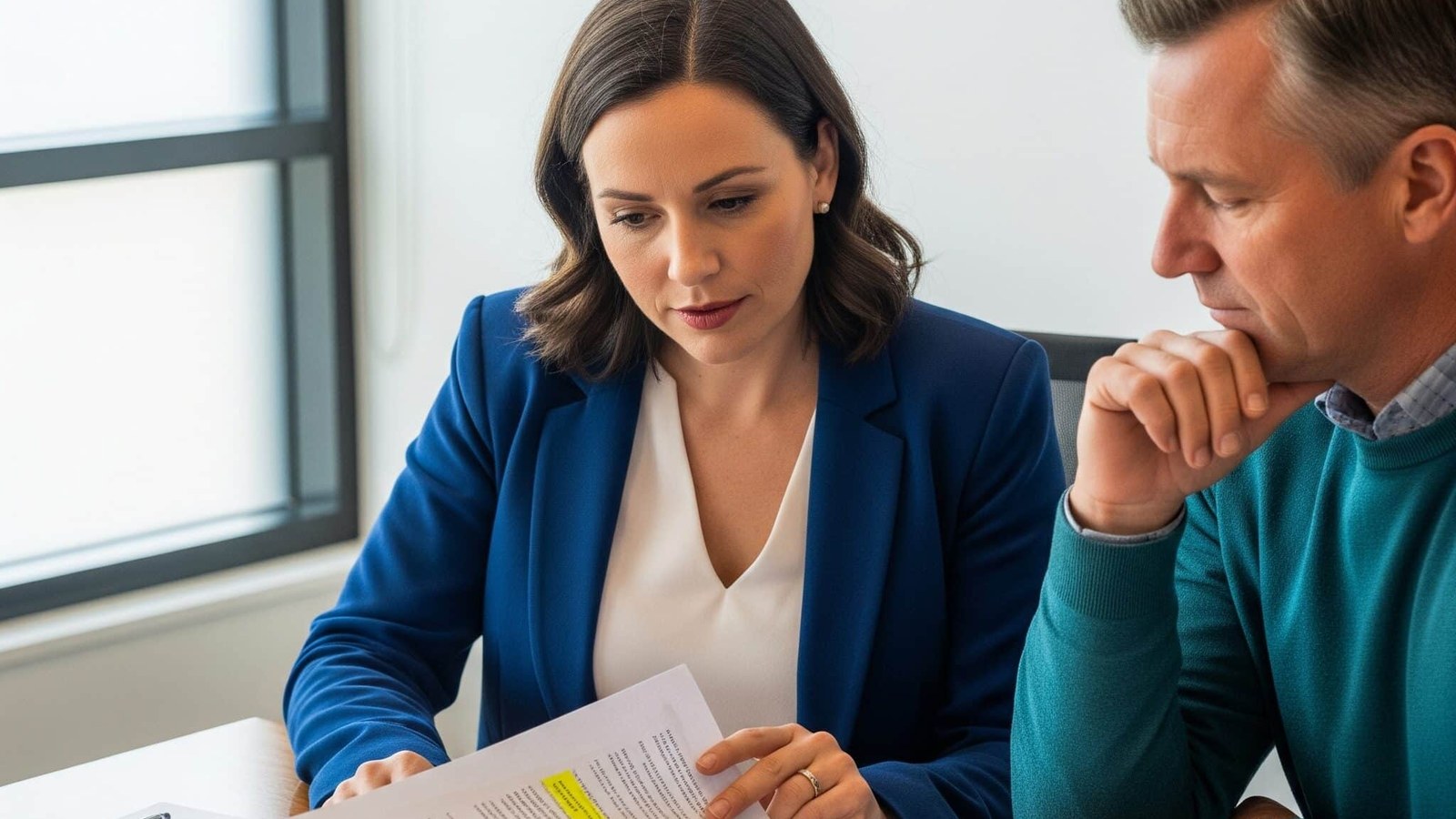 Two people reviewing NSW strata legislation documents